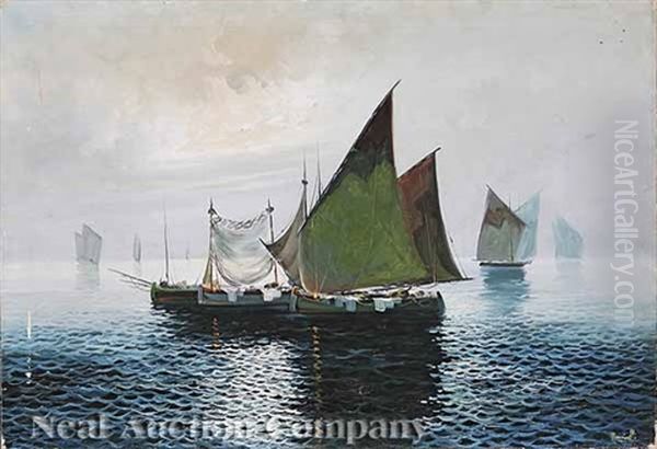 Sailboats At Dawn Oil Painting by Gustavo Mancinelli