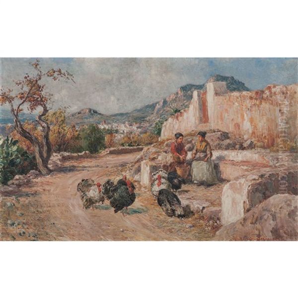 Rural Path Scene Oil Painting by Francesco Mancini Ardizzone