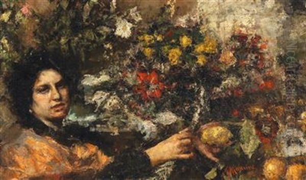 The Flower Seller Oil Painting by Antonio Mancini