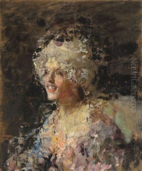 Donna In Costume Del Settecento Oil Painting by Antonio Mancini