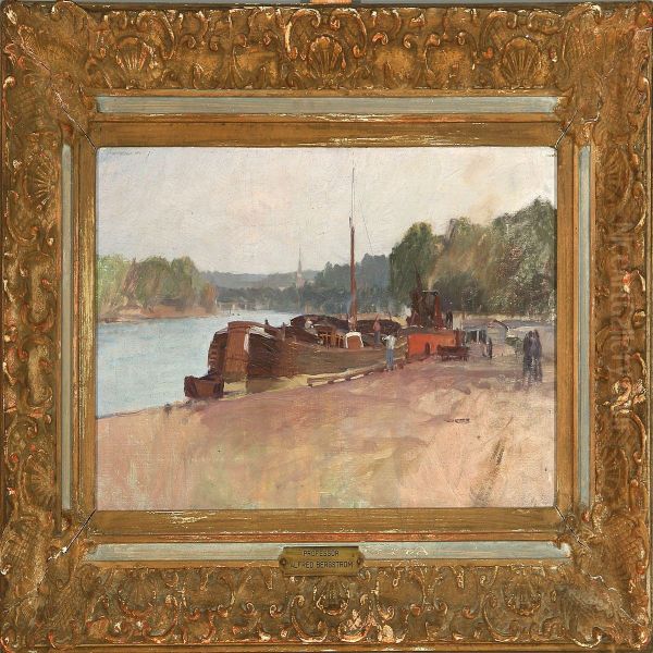 View Of A French River Oil Painting by Alfred Bergstrom