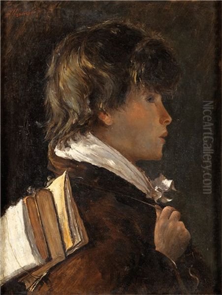 Portrait De Jeune Ecolier Oil Painting by Antonio Mancini