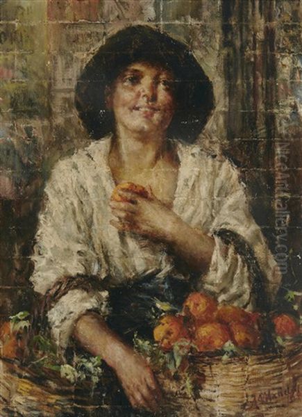 Venditrice D'aranci (the Orange Seller) Oil Painting by Antonio Mancini