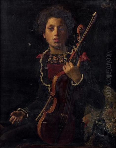 Un Jeune Violoniste Oil Painting by Antonio Mancini