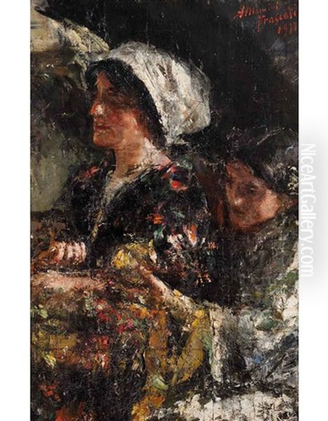 All'aria Aperta O Ritorno Dal Mercato Oil Painting by Antonio Mancini