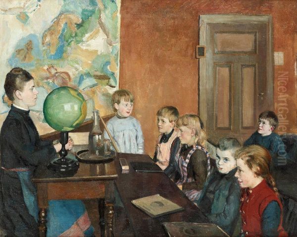 Classroom Interior Oil Painting by Endis Ingeborg Bergstrom