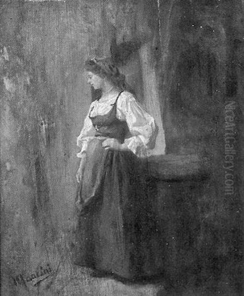 Waiting/portrait Of A Peasant Girl Oil Painting by Antonio Mancini