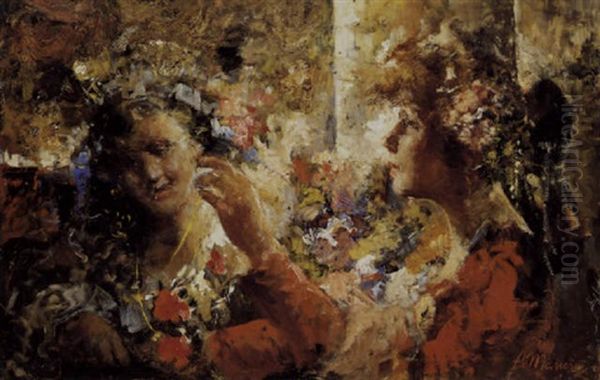 Donne In Fiore Oil Painting by Antonio Mancini