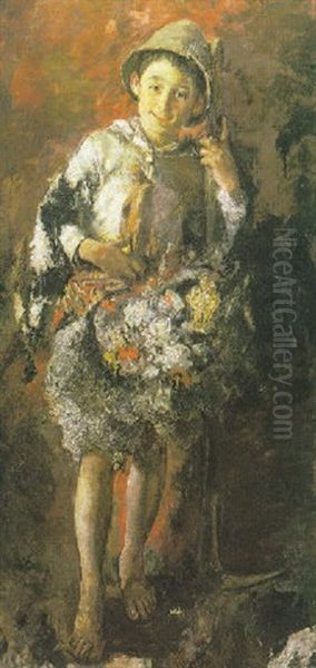 Piccola Fioraia Oil Painting by Antonio Mancini