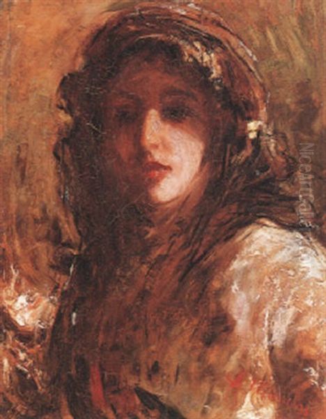 Bust Of A Young Woman Oil Painting by Antonio Mancini