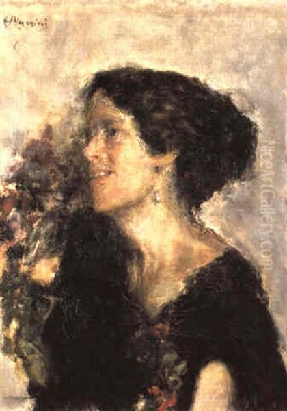 Donna Con Fiori Oil Painting by Antonio Mancini