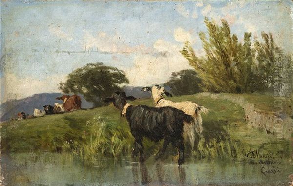 Armenti Al Fiume Oil Painting by Carlo Mancini