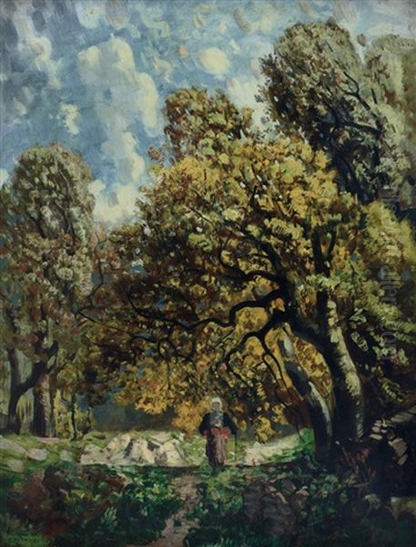 Bosco Indiano Con Figura Oil Painting by Carlo Mancini