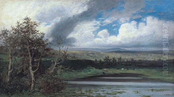 Paesaggio Fluviale Con Armenti Oil Painting by Carlo Mancini