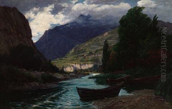 Flustal In Den Italienischen Alpen Oil Painting by Carlo Mancini