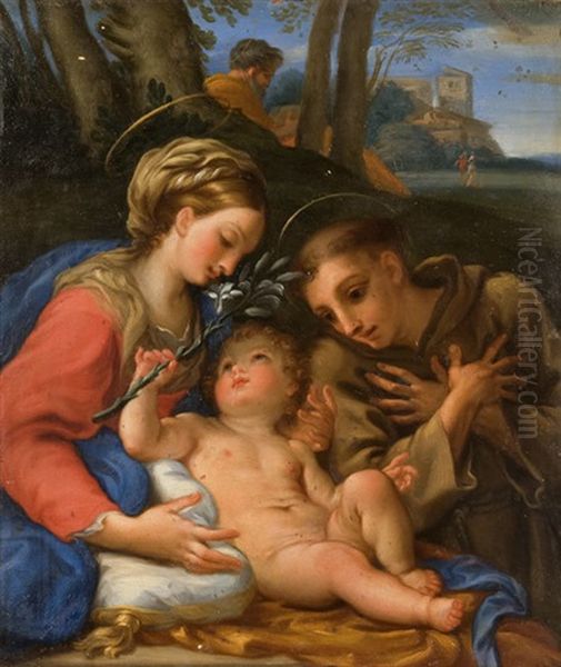 Sacra Famiglia Con Sant'antonio Da Padova Oil Painting by Francesco Mancini