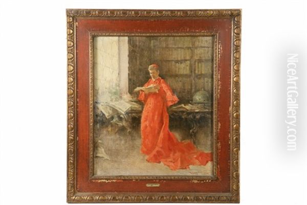 The Cardinal In His Library Oil Painting by Francesco Longo Mancini