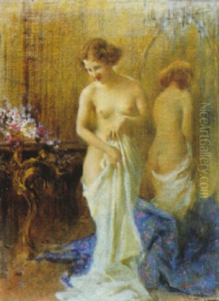 Nudo Allo Specchio Oil Painting by Francesco Longo Mancini