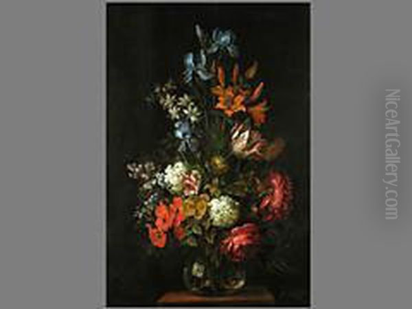 Blumenstillleben Mit Glasvase Oil Painting by Heinrich Berichau