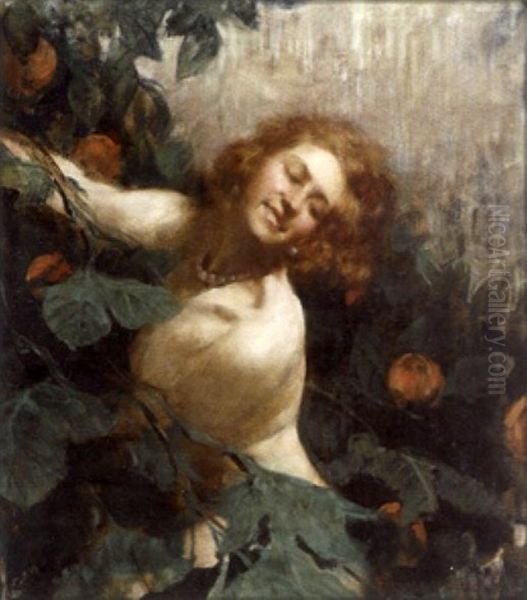 Giovane Donna Tra I Fiori Oil Painting by Francesco Mancini