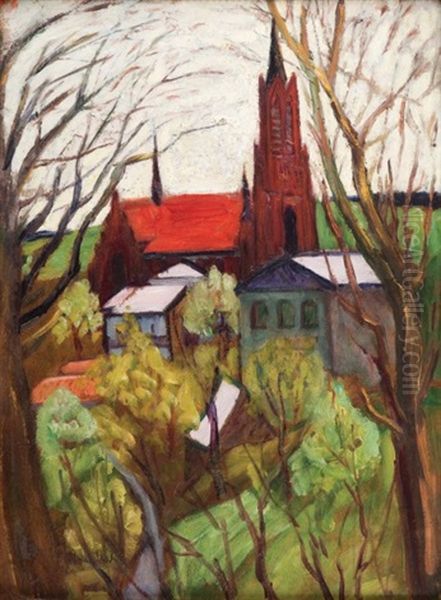 Widok Z Kosciolem Oil Painting by Efraim (Mandel) Mandelbaum