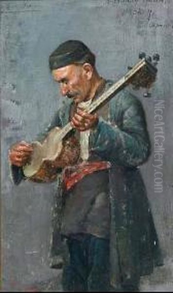 Street Musician Oil Painting by Beridze