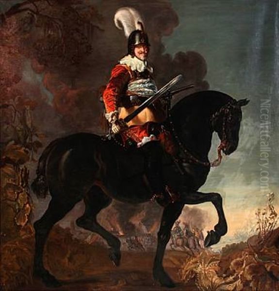 Portrait Of King Christian Iv Of Denmark On Horseback Oil Painting by Karel van Mander III