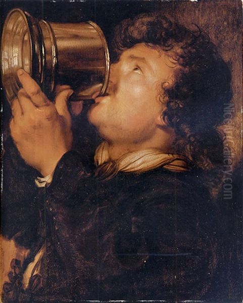 An Allegory Of Taste: A Young Man Drinking From A Silver Tankard Oil Painting by Karel van Mander III