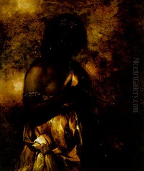 A Young Black Woman Holding Chains Oil Painting by Karel van Mander III