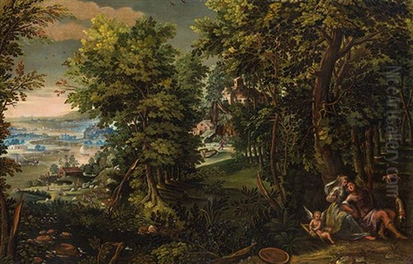 Forest Landscape With Venus And Adonis Oil Painting by Karel van Mander the Elder