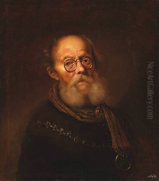 An Old Man Wearing Spectacles Oil Painting by Karel van Mander the Elder