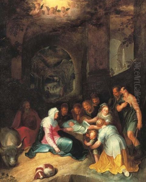 The Adoration Of The Shepherds Oil Painting by Karel van Mander the Elder