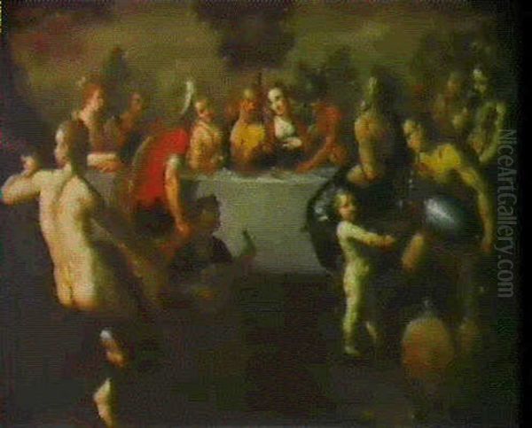 Et Bacchanal Med Guderne Omkring Et Bord I Det Fri Oil Painting by Karel van Mander the Elder