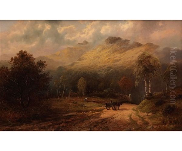 Welsh Mountain Landscape With Figures, Horse And Cart Oil Painting by William Henry Mander