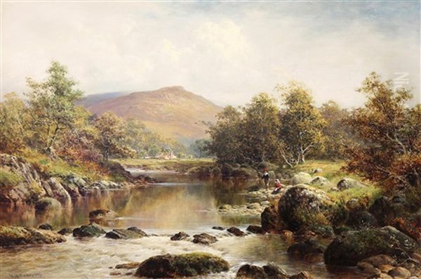 In The Lledr Valley (on The River Llugwy Wales, Betws-y-coed) Oil Painting by William Henry Mander