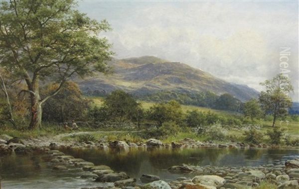 Stepping Stones On The Conway Oil Painting by William Henry Mander