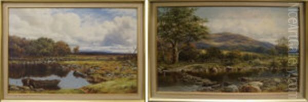 Stepping Stones On The Conway And The Edge Of The Lake, Capel Curig Oil Painting by William Henry Mander