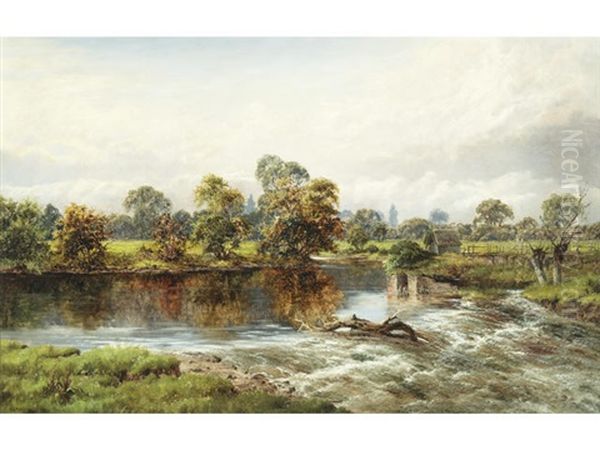 Bransford Bridge, Worcester Oil Painting by William Henry Mander