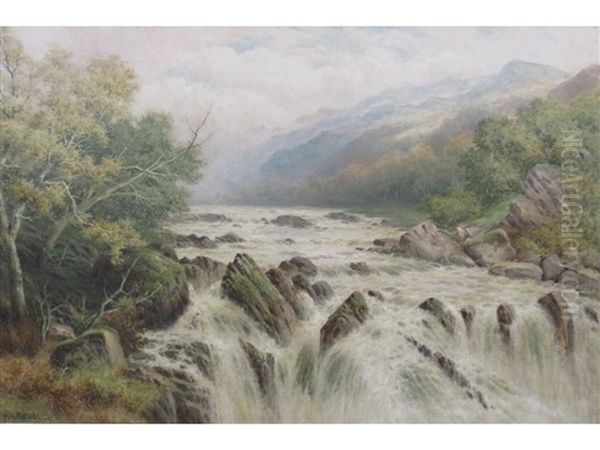 Looking Up The Llugwy, Swallow Falls, Bettwys-y-coed Oil Painting by William Henry Mander