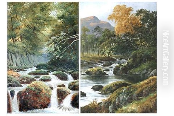 A River Landscape (+ Another; Pair) Oil Painting by William Henry Mander