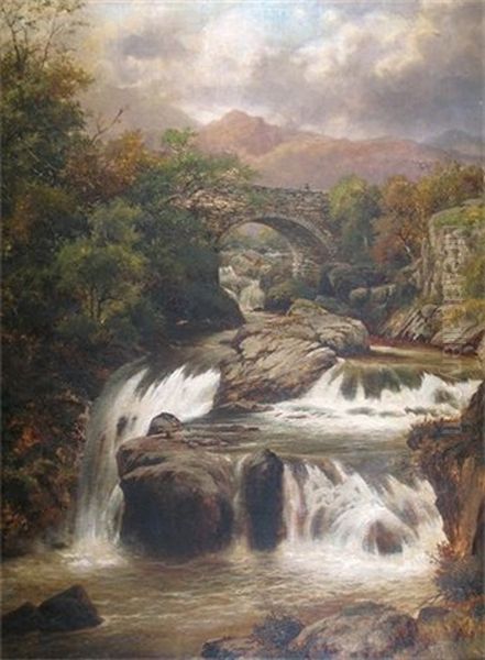 Cyffing Bridge And Falls Near Capel Curig Oil Painting by William Henry Mander