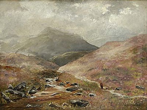 A Highland Valley Oil Painting by William Henry Mander