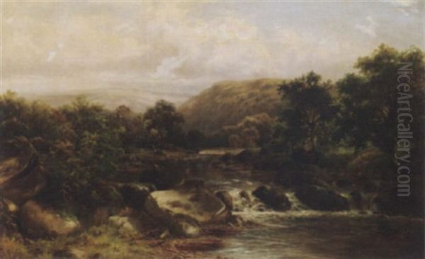 An Extensive River Landscape Oil Painting by William Henry Mander