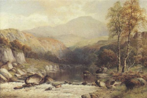 Fishing Beside A Brook Oil Painting by William Henry Mander