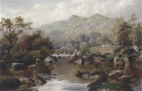 A Boy Fishing By A Pool Oil Painting by William Henry Mander