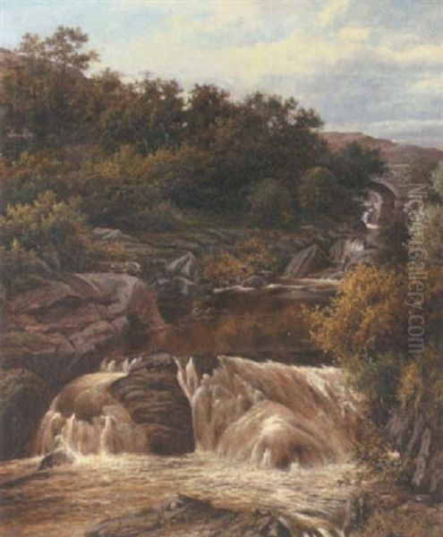 Cyfing Falls, Capel Curig Oil Painting by William Henry Mander