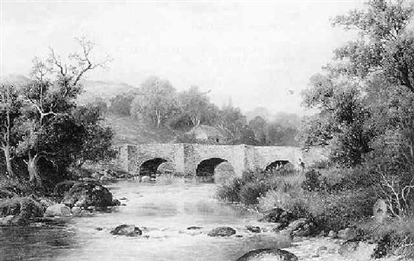 Old Bridge And Cottage, Near Llanourchllyn, North Wales Oil Painting by William Henry Mander