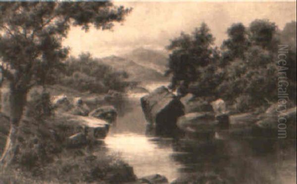 Bridge On The Wrion, N. Wales Oil Painting by William Henry Mander