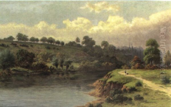 Stroll Along The Riverbank Oil Painting by William Henry Mander