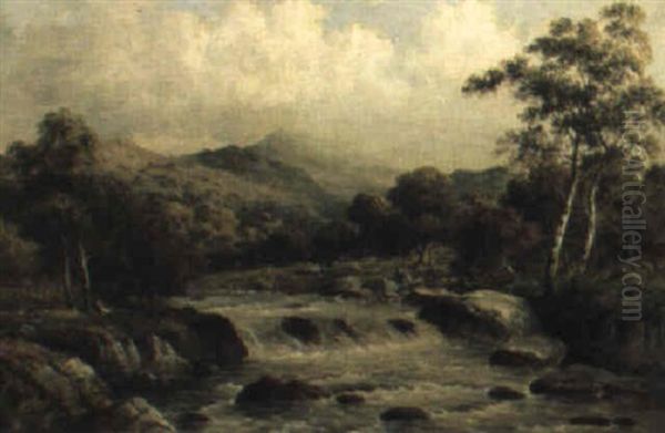 Autumn In The Llugwyvalley Above The Swallow Falls, North Wales Oil Painting by William Henry Mander